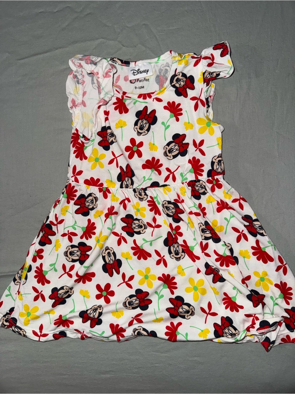 Disney PatPat Minnie Mouse Floral Baby Girl Dress 9-12 Months Ruffle Sleeve